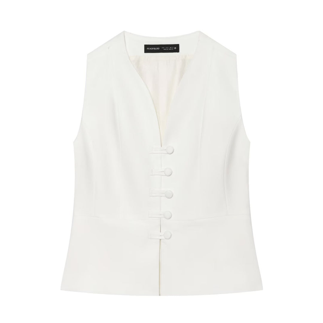 Damen High-Waist Schlaghose mit Zierknopfleiste und Eingrifftaschen Nord Taschen
