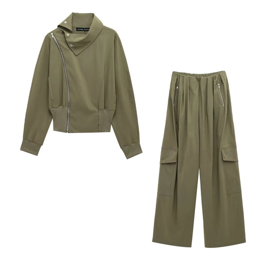 Damen 50+ asymmetrische Utility‑Bomberjacke mit Funnelkragen und breitem Rippenbund Nord Taschen