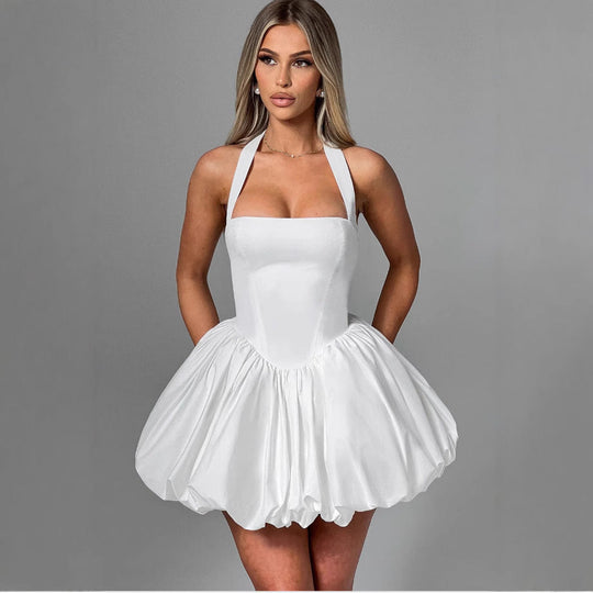 Damen Ballonkleid mit Schnittführung und großzügigem Ausschnitt