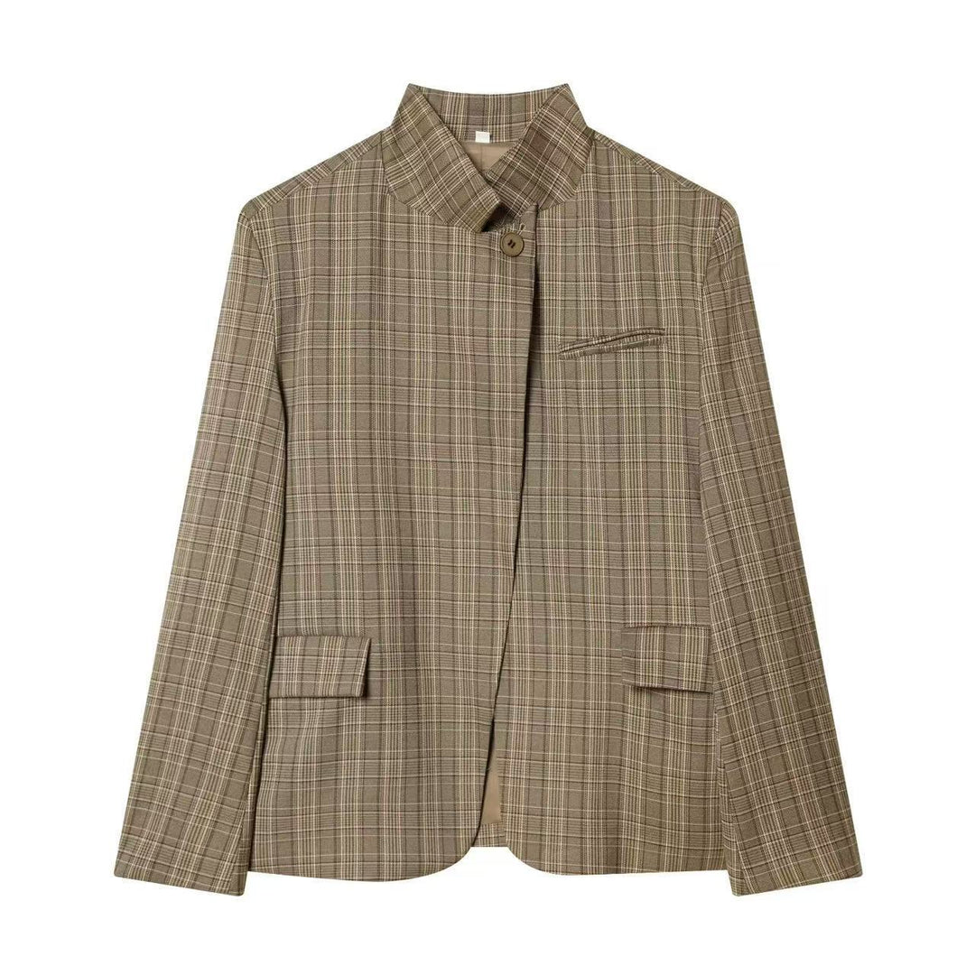 Damen Kurzblazer mit Stehkragen, asymmetrischer Knopfblende und Pattentaschen Nord Taschen