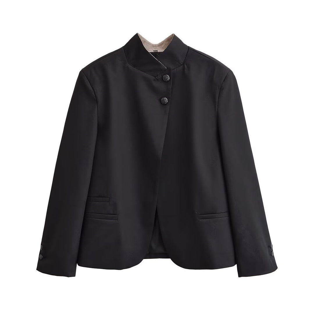 Damen Kurzblazer mit Stehkragen und asymmetrischer Knopfleiste Nord Taschen