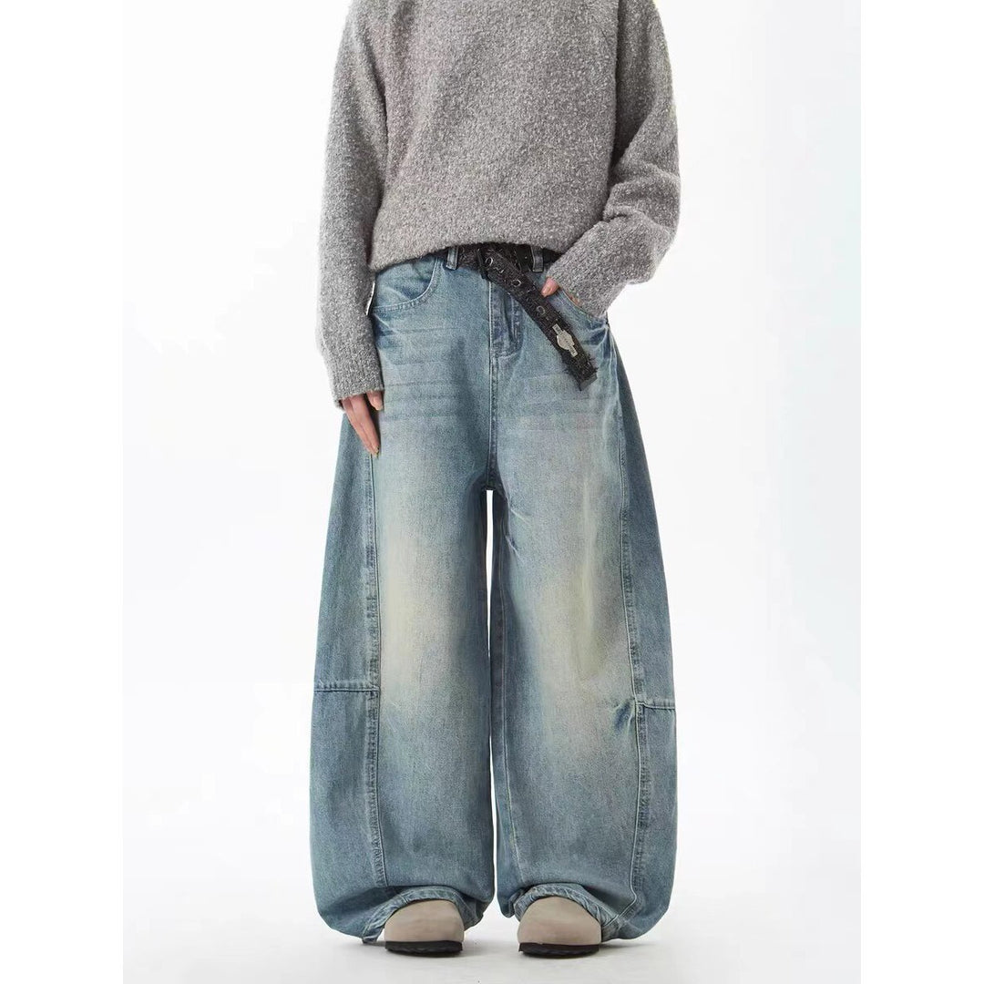 Damen Extraweite Vintage-Baggy-Jeans mit extra tiefem Schritt, entspannter Silhouette und used Waschung Nord Taschen