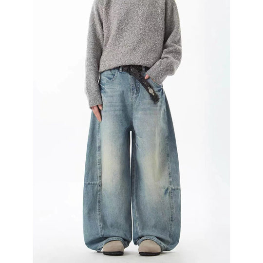 Damen Extraweite Vintage-Baggy-Jeans mit extra tiefem Schritt, entspannter Silhouette und used Waschung Nord Taschen