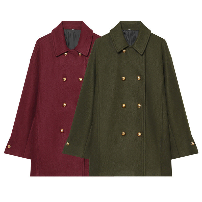 Damen Kurzmantel im Military‑Stil mit Doppelreiher und goldfarbenen Zierknöpfen Nord Taschen