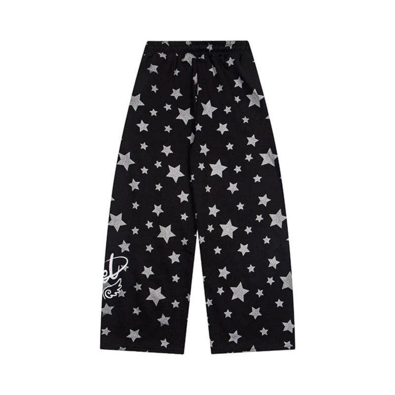 Damen Extraweite Palazzo-Loungehose aus French Terry mit Komfortbund, Kordelzug und Sternenallover Nord Taschen