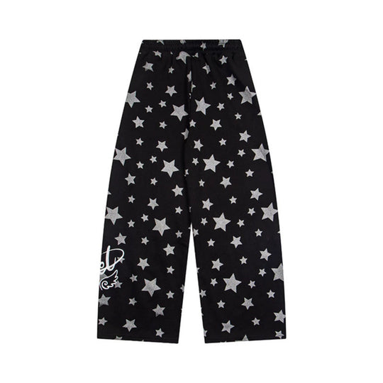 Damen Extraweite Palazzo-Loungehose aus French Terry mit Komfortbund, Kordelzug und Sternenallover Nord Taschen