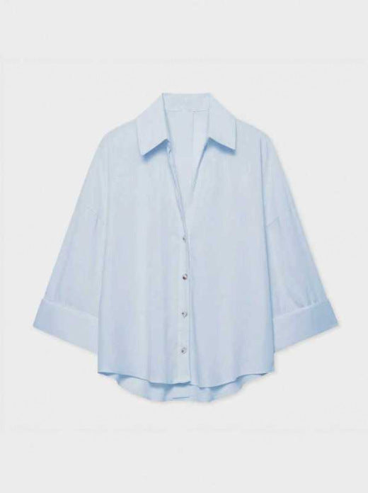 Damen Leichte Oversize Leinenoptik Bluse mit Dreiviertelärmeln und durchgehender Knopfleiste Nord Taschen