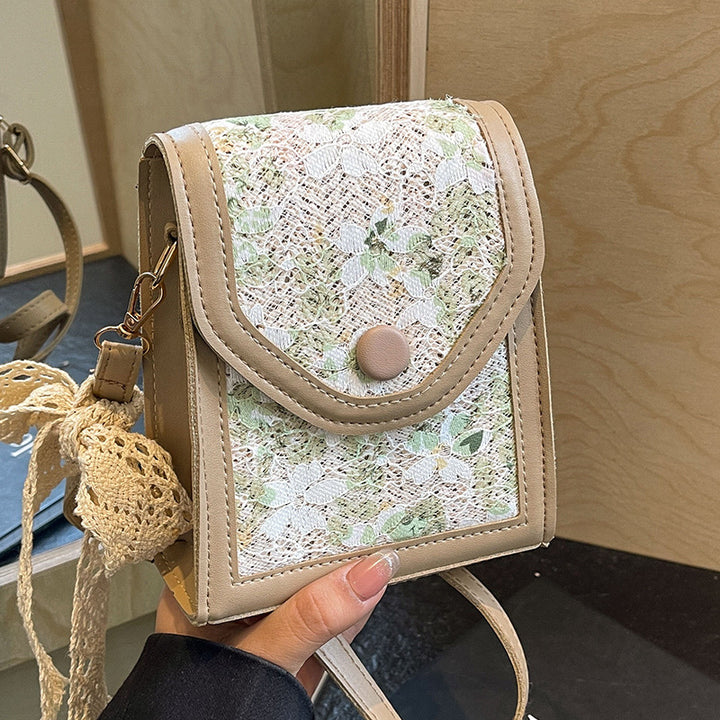 Damen Mini-Handtasche mit floralem Jacquard-Muster und verspieltem Kordelzug Nord Taschen