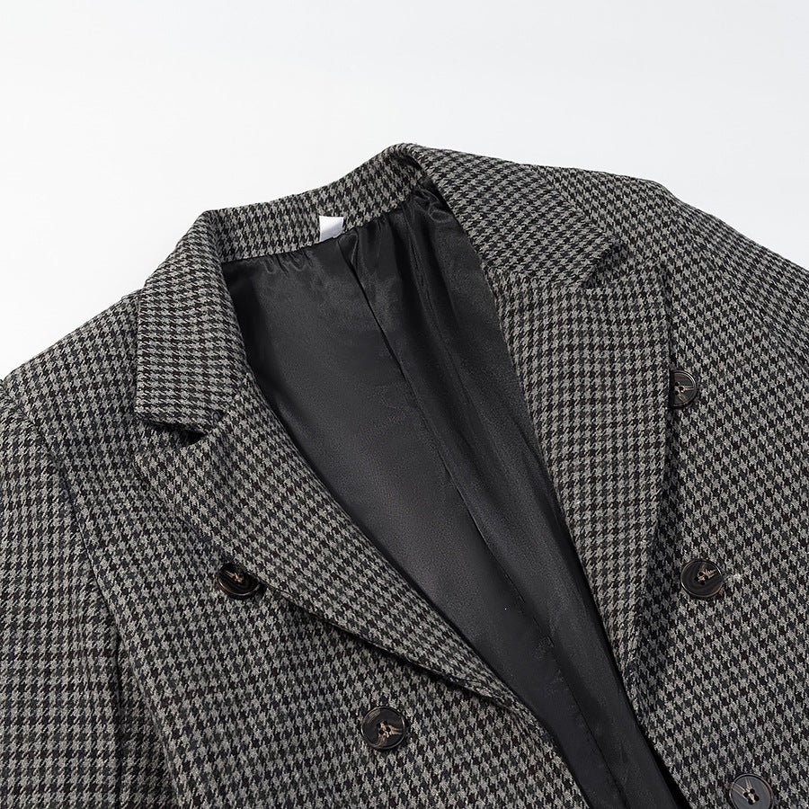 Damen Gehrock‑inspirierter Hahnentritt‑Blazer mit Cutaway‑Saum und doppelreihiger Knopfleiste Nord Taschen