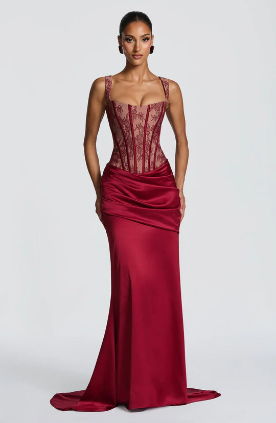 Damen Elegantes Abendkleid mit Korsett-Oberteil und drapiertem Rock Nord Taschen