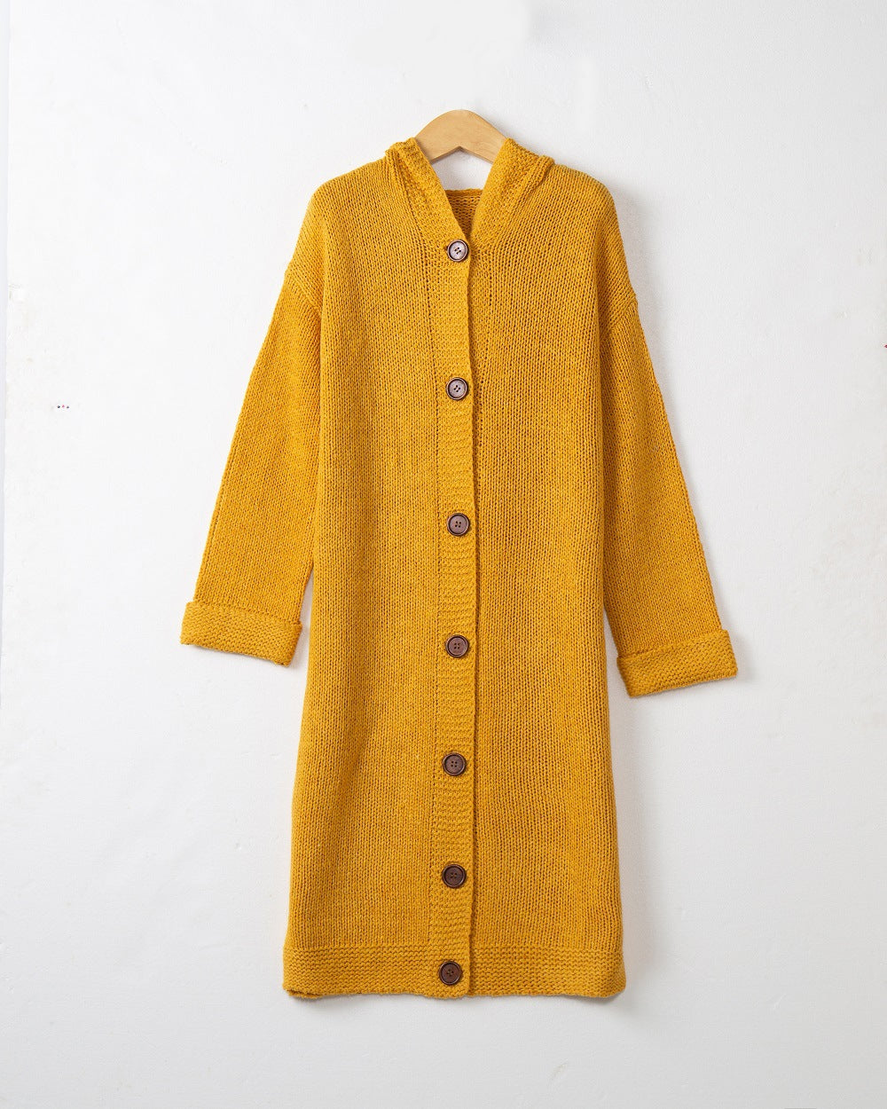 Damen Kapuzen-Longcardigan aus mitteldickem Rippstrick mit durchgehender Knopfleiste und lockerem Oversize-Schnitt Nord Taschen