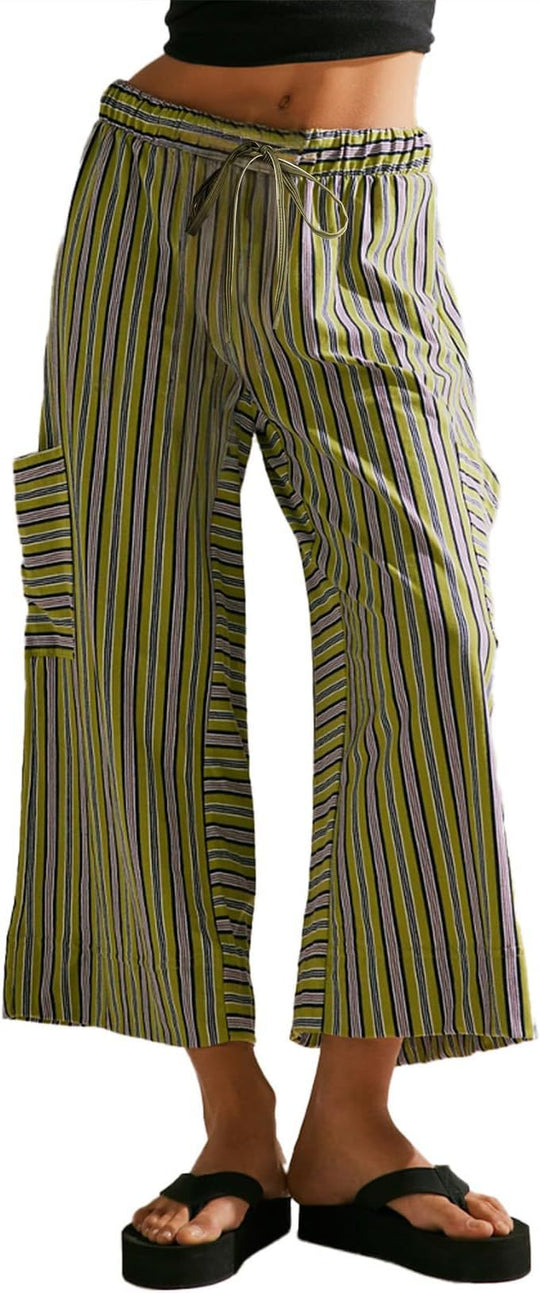 Damen Weitgeschnittene Streifen-Hose Nord Taschen