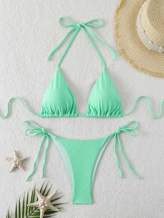 Damen Triangel-Bikini mit verstellbaren Riemen und raffinierten Details