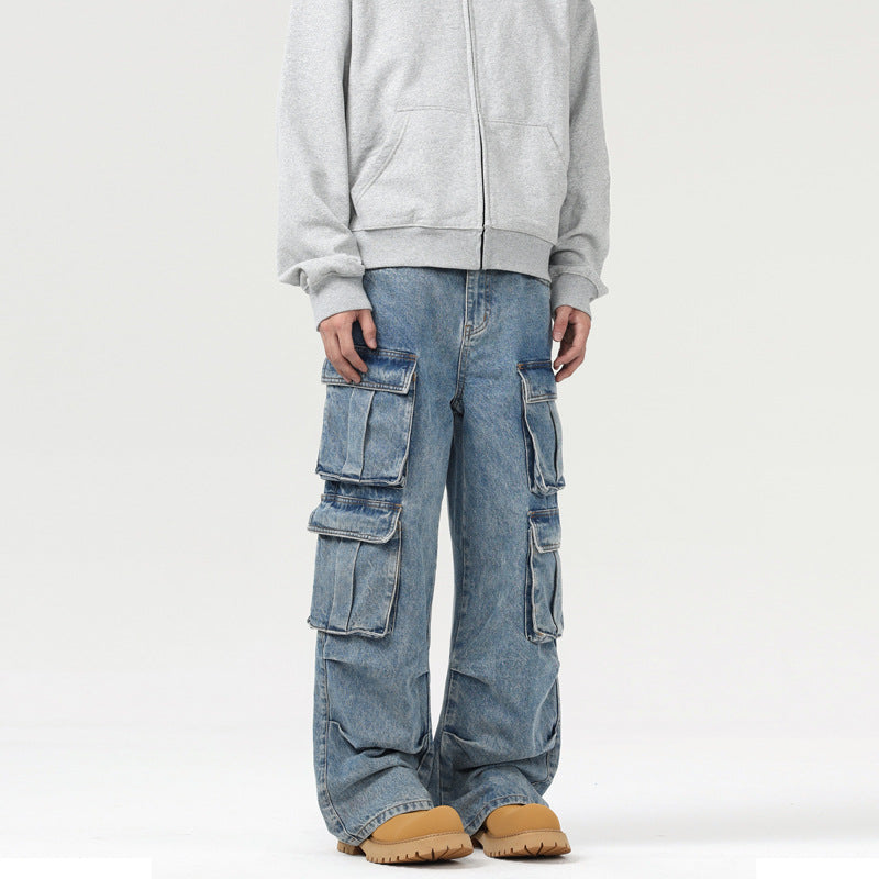 Herren Ultraweite Denim-Cargo-Jeans im Baggy-Cut mit mehrfachen Klappentaschen Nord Taschen