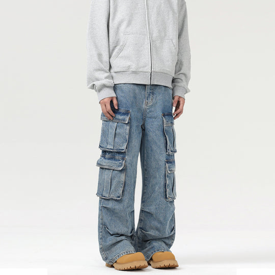 Herren Ultraweite Denim-Cargo-Jeans im Baggy-Cut mit mehrfachen Klappentaschen Nord Taschen