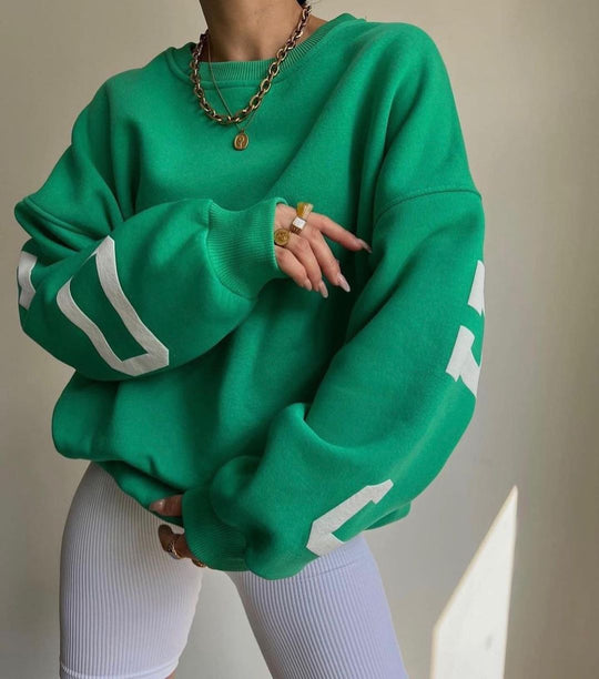 Damen Oversized Sweatshirt mit Blockprint-Ärmeln und weitem Drop-Shoulder-Schnitt Nord Taschen