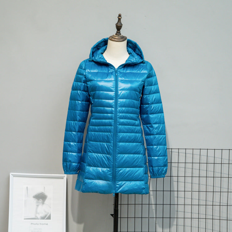 Damen Leicht gesteppte Langjacke mit Kapuze und schlanker Silhouette Nord Taschen