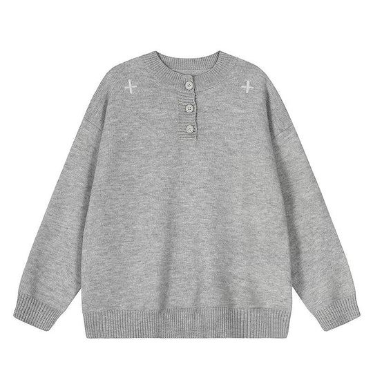 Damen Modischer Oversized Pullover mit Knopfleiste Nord Taschen