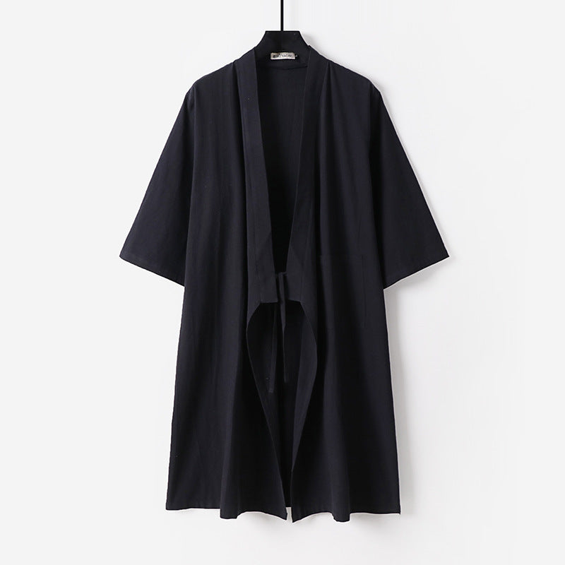 Unisex Oversize Kimono-Mantel aus Baumwollmischung mit Bindeband und Dreiviertelärmeln Nord Taschen
