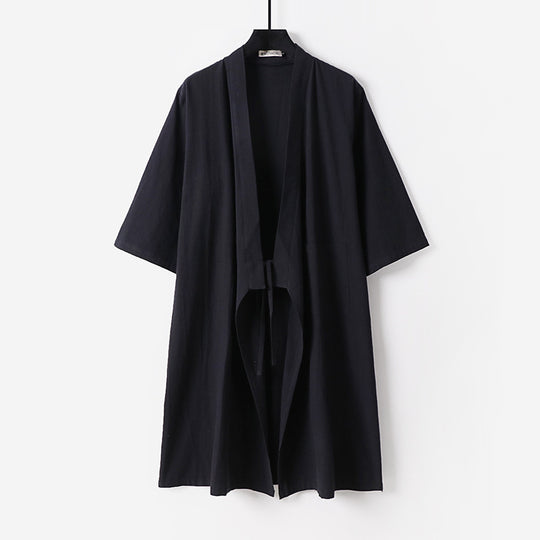 Unisex Oversize Kimono-Mantel aus Baumwollmischung mit Bindeband und Dreiviertelärmeln Nord Taschen
