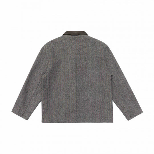 Herren Schurwollmix-Workerblazer mit kontrastierendem Lederkragen und aufgesetzten Taschen Nord Taschen
