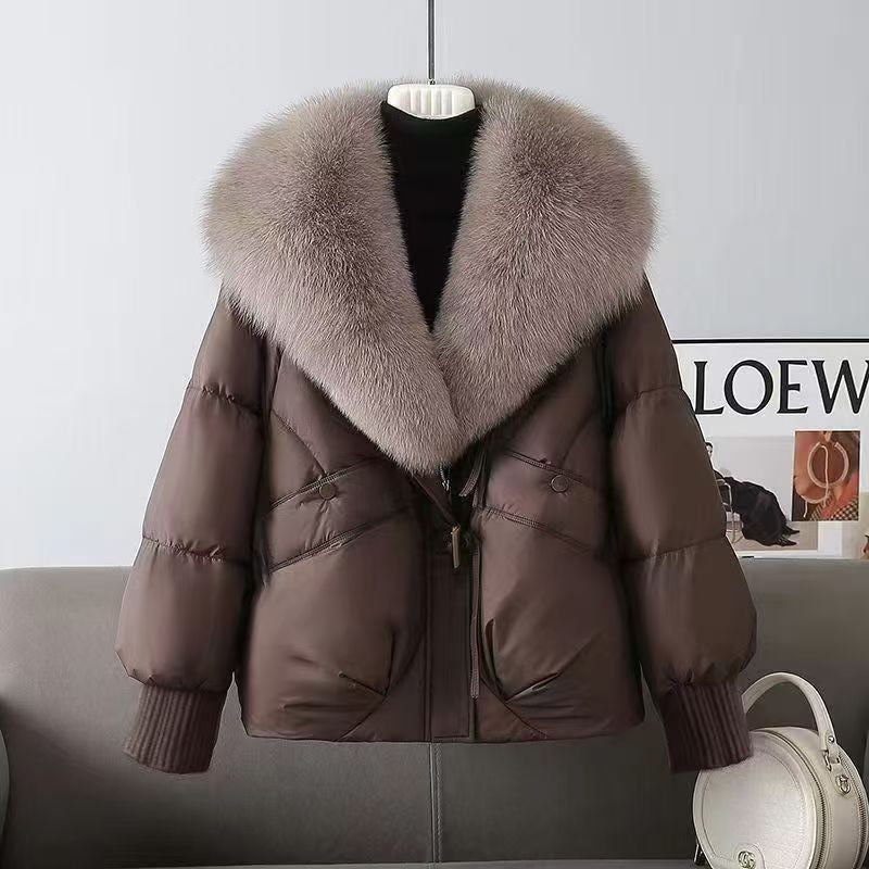 Damen nan kurze wattierte Jacke mit üppigem Fellkragen in Felloptik und taillierendem Kordelzug Nord Taschen