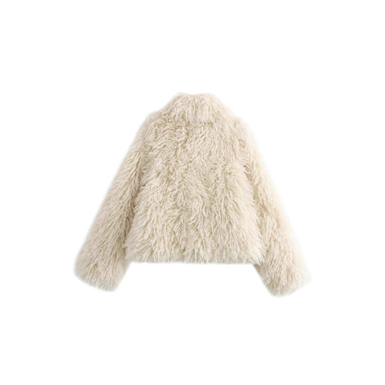 Damen Kurze shaggy Kunstpelzjacke mit Kapuze und hochfloriger Textur Nord Taschen
