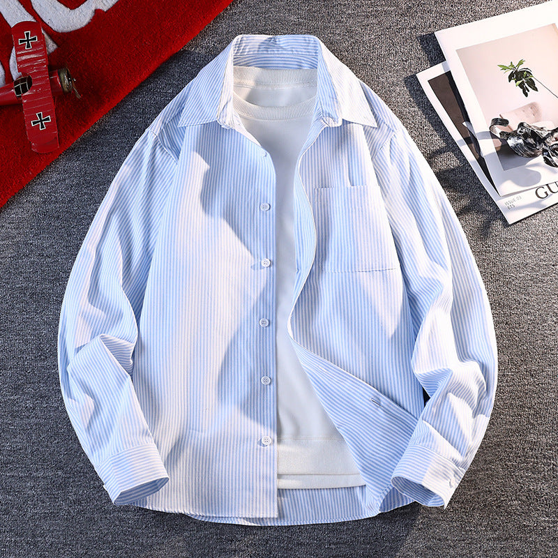 Herren gestreifte Overshirt Hemdjacke aus Baumwollmischung mit Brusttasche Nord Taschen