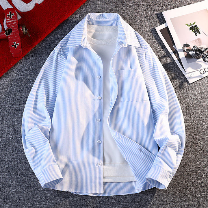 Herren gestreifte Overshirt Hemdjacke aus Baumwollmischung mit Brusttasche Nord Taschen