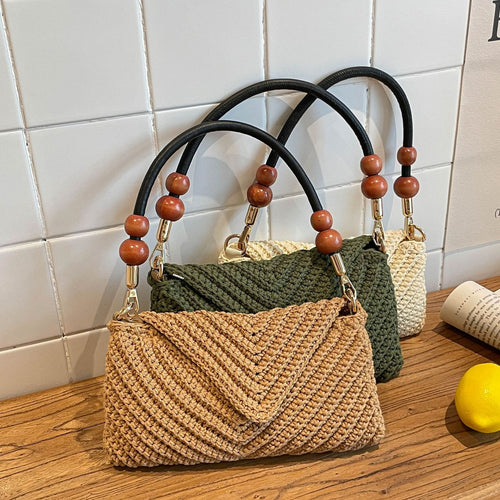 Damen modische geflochtene Umhängetasche mit Holzgriff Nord Taschen