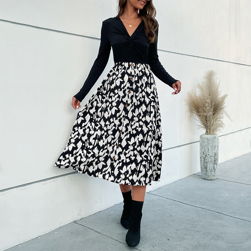 Damen Elegantes Wickelkleid mit langem Arm und floralem Rock Nord Taschen