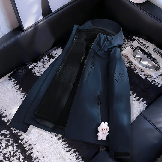 Damen Leichte wasserdichte Kapuzenjacke mit Teddy‑Charm und verdeckten Reißverschlusstaschen Nord Taschen