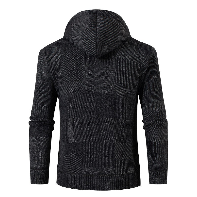 Herren Strukturierter Strick-Zip-Hoodie mit gefütterter Kapuze und grafischem Patchmuster Nord Taschen