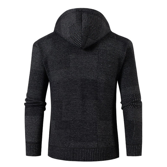 Herren Strukturierter Strick-Zip-Hoodie mit gefütterter Kapuze und grafischem Patchmuster Nord Taschen