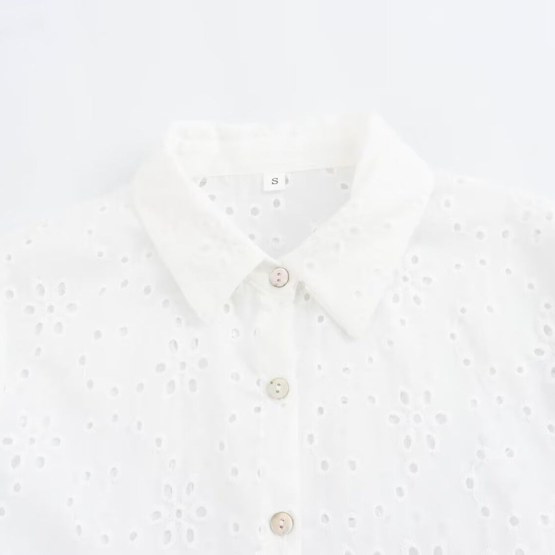 Damen Broderie-Anglaise Hemdblusenkleid mit Stufenrock Nord Taschen