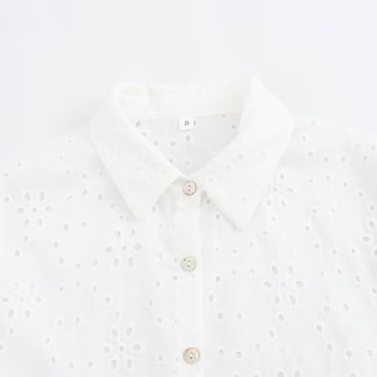 Damen Broderie-Anglaise Hemdblusenkleid mit Stufenrock Nord Taschen