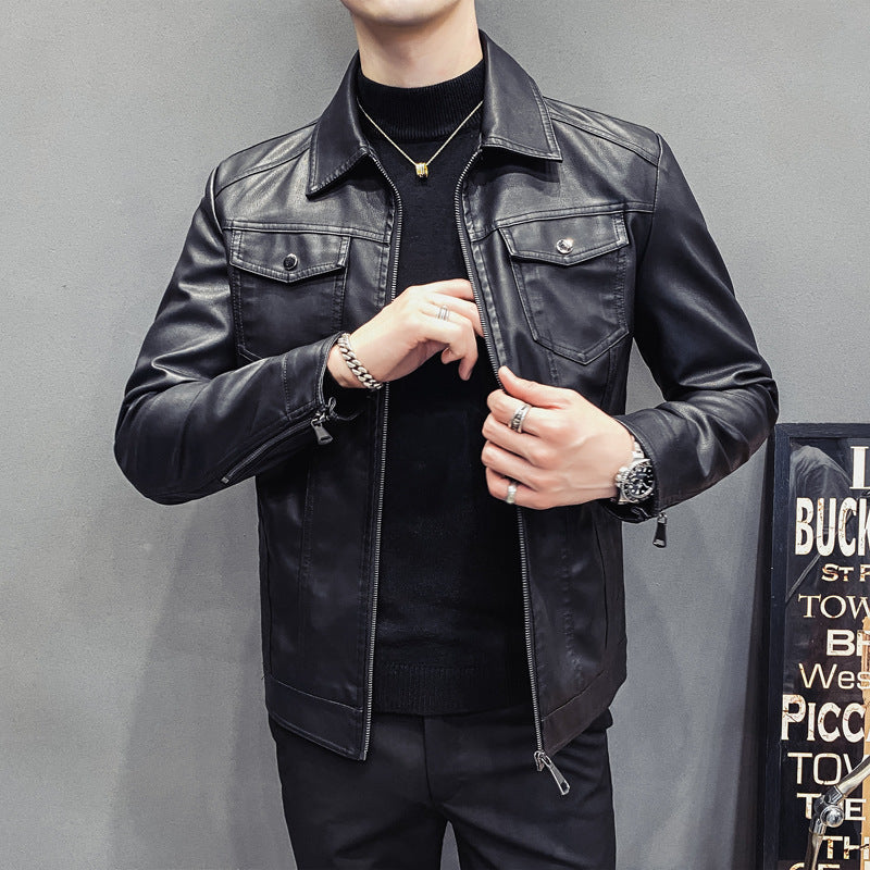 Herren Lederoptik-Truckerjacke mit Reißverschluss, Pattentaschen und taillierter Silhouette Nord Taschen