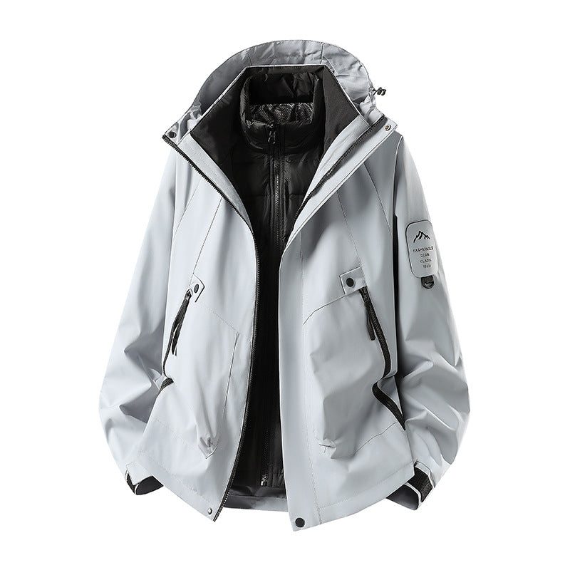 Herren Zwei-in-eins Wetterschutzjacke mit abnehmbarer Steppweste und verstellbarer Kapuze Nord Taschen