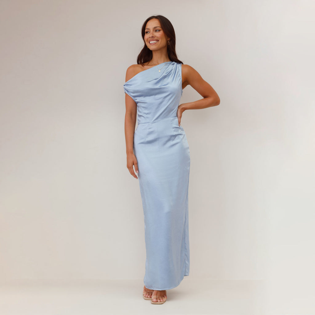 Damen Elegantes Maxikleid mit asymmetrischem Oberteil und figurbetontem Schnitt