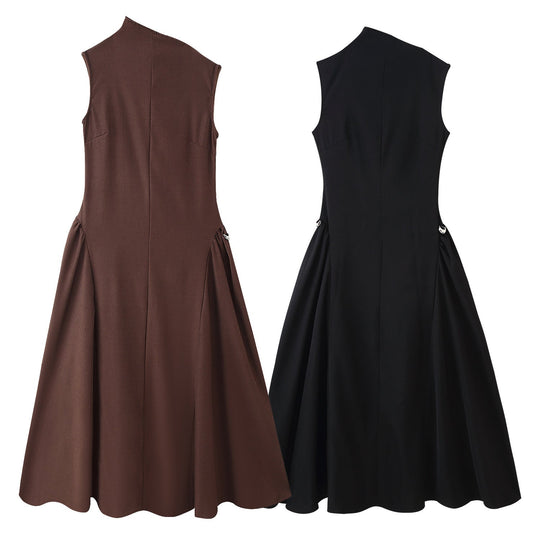 Damen A-Linien Kleid mit asymmetrischem Ausschnitt und eleganten Falten Nord Taschen