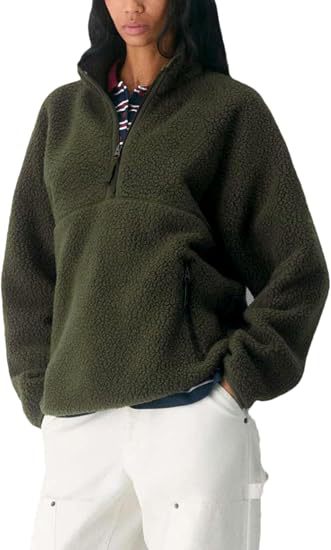 Damen Oversize Sherpa-Fleece-Pullover mit Halbreißverschluss und Kängurutasche Nord Taschen