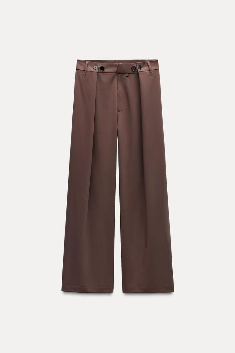 Damen Hochtaillierte Palazzohose mit frontalen Bundfalten und weitem Bein Nord Taschen