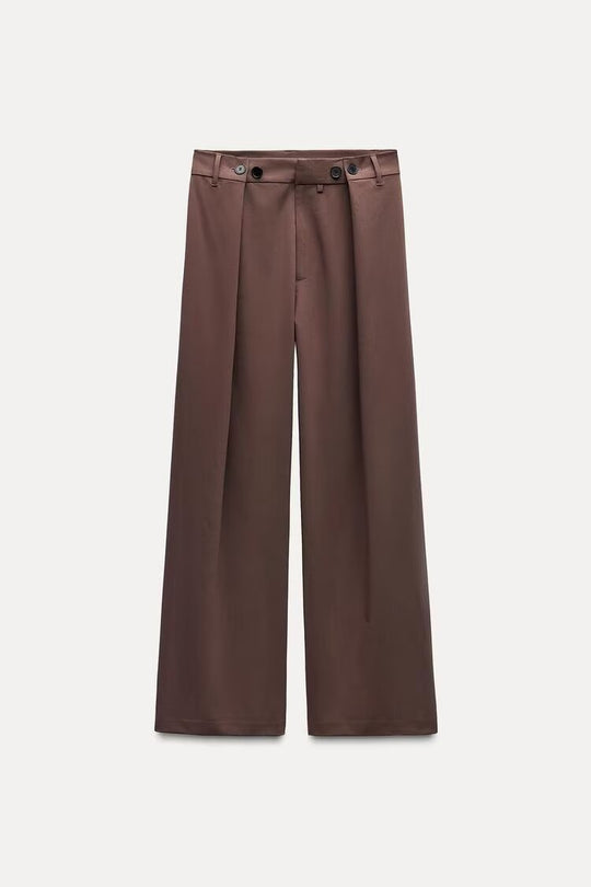 Damen Hochtaillierte Palazzohose mit frontalen Bundfalten und weitem Bein Nord Taschen