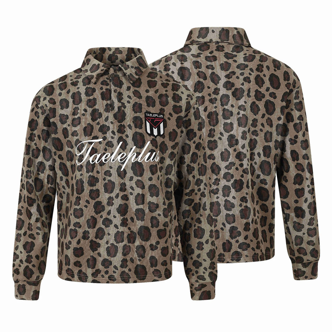Damen Langärmeliges Poloshirt mit Waffelstruktur, Knopfleiste und Animal-Print Nord Taschen
