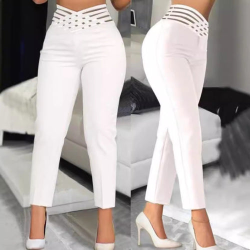 Damen Hochtaillierte Stretch-Hose mit transparentem Gummibund Nord Taschen