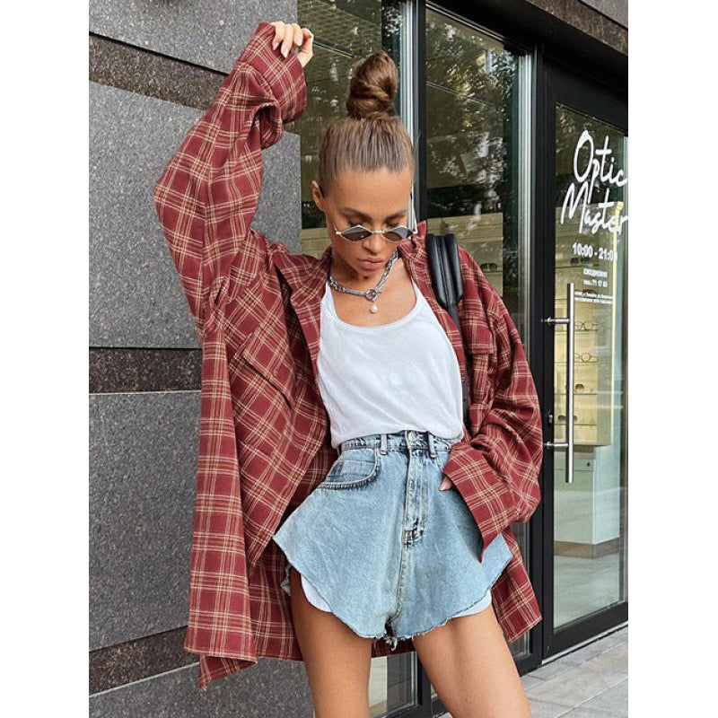 Damen Lässige kariertes Oversize-Hemd
