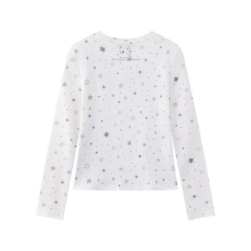 Damen Langarmshirt mit fotorealistischem Hasen-Fotoprint, Allover-Sternenmuster und elastischem Jersey Nord Taschen
