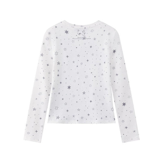 Damen Langarmshirt mit fotorealistischem Hasen-Fotoprint, Allover-Sternenmuster und elastischem Jersey Nord Taschen