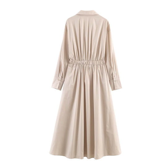 Damen Langärmeliges Hemdblusenkleid mit weitem Faltenrock und Taillengürtel Nord Taschen