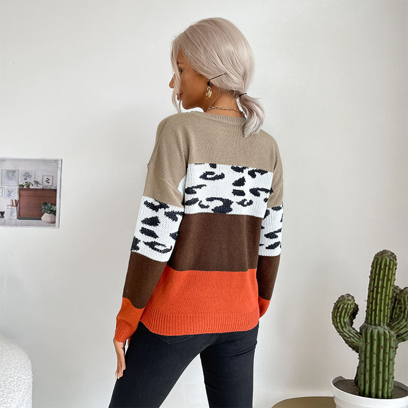 Damen Lässiger Strickpullover mit Animal-Print Nord Taschen